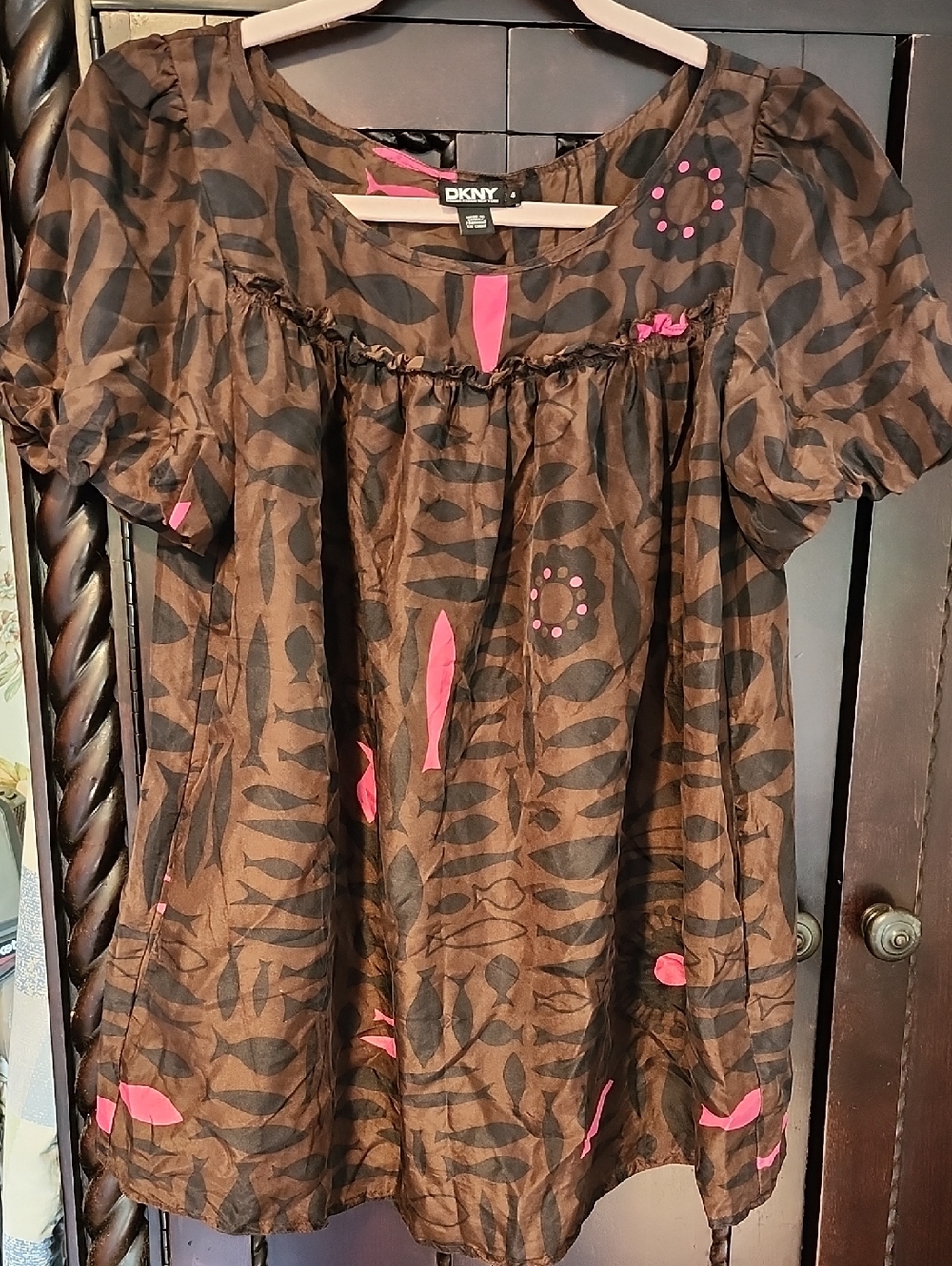 DKNY Brown Top with Pink Accents